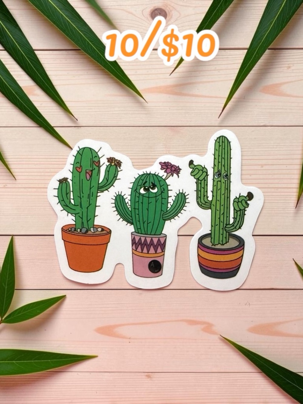 10 / $10 Funny Cactus Trio Sticker – Cute Potted Cacti Decal
